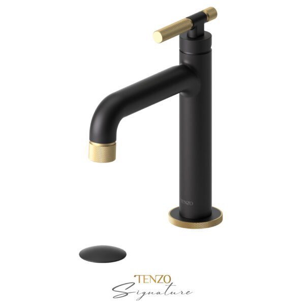 Single hole lavatory faucet with drain