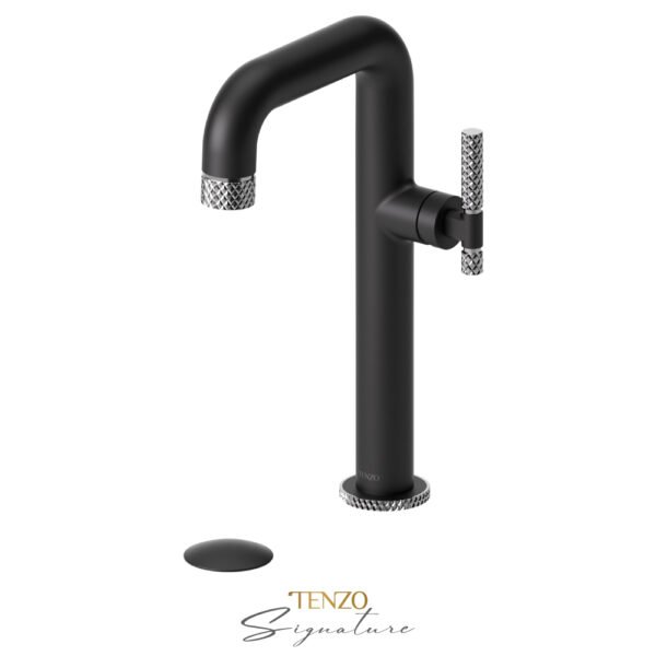 Tall single hole lavatory faucet with drain
