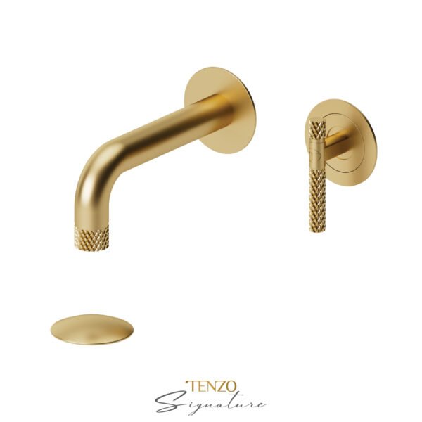 Wall mount lavatory faucet with drain