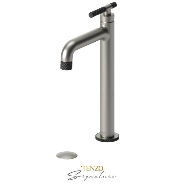 Tall single hole lavatory faucet with drain