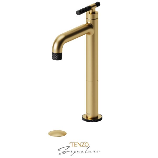 Tall single hole lavatory faucet with drain